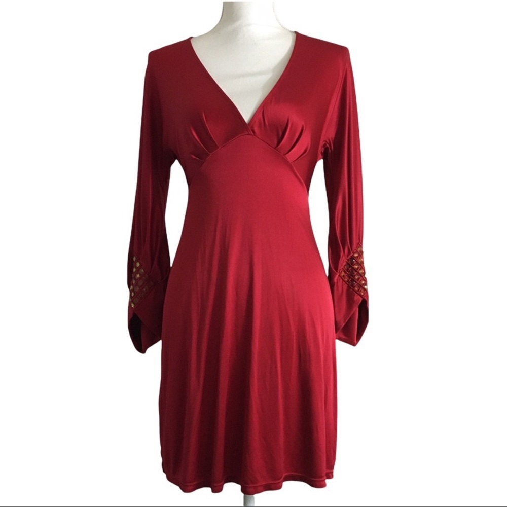 BCBG MAXazria red satin Rhinestone Dress xs